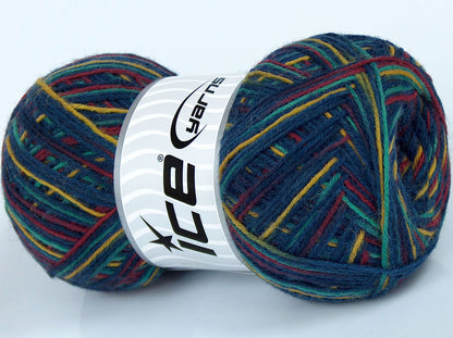 Lot of 4 x 100gr Skeins Ice Yarns COLORWAY SOCK (75% Superwash Wool) Yarn Blue Shades Green Yellow Red