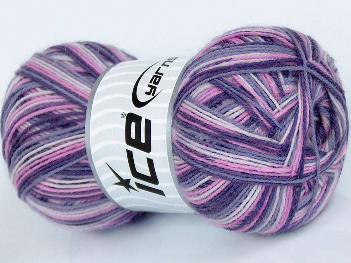 Lot of 4 x 100gr Skeins Ice Yarns COLORWAY SOCK (75% Superwash Wool) Yarn Purple Shades Pink Cream