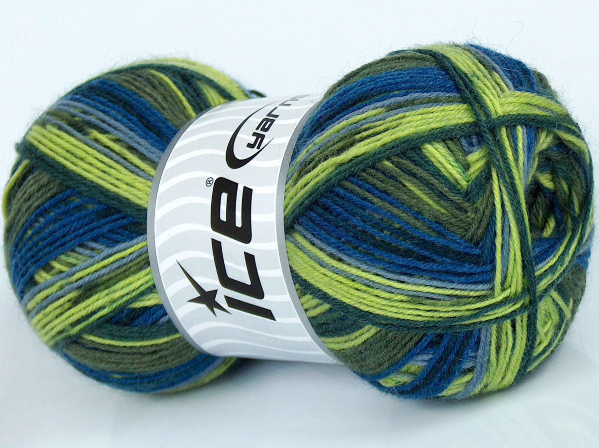 Lot of 4 x 100gr Skeins Ice Yarns COLORWAY SOCK (75% Superwash Wool) Yarn Green Shades Blue Shades Cream