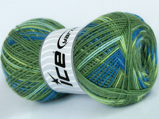 Lot of 4 x 100gr Skeins Ice Yarns COLORWAY SOCK (75% Superwash Wool) Yarn Green Shades Blue Shades Cream Turquoise