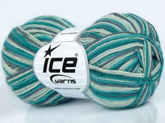 Lot of 8 Skeins Ice Yarns SOCKENWOLLE (75% Superwash Wool) Yarn Green Shades Grey