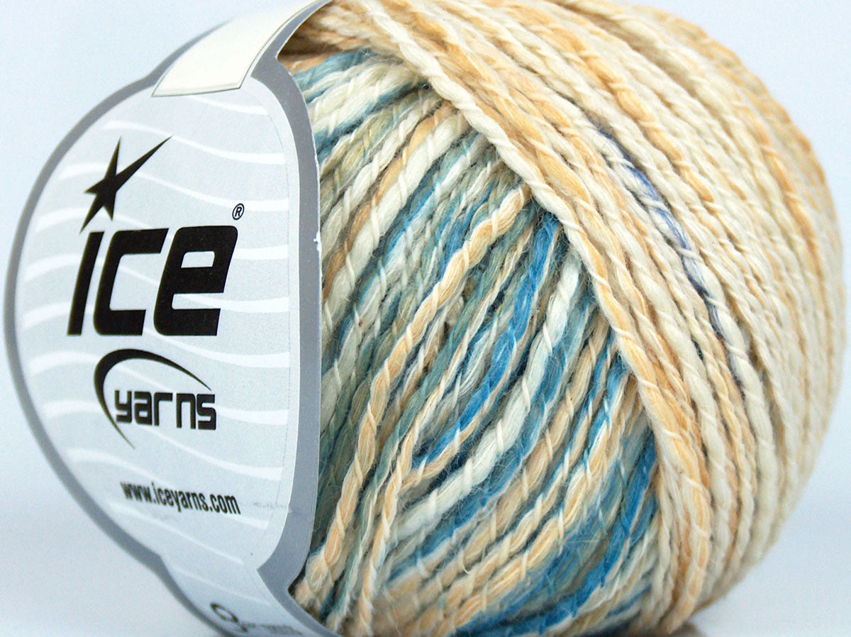 Lot of 4 Skeins Ice Yarns ELEGANT (36% Superwash Merino 18% Linen) Yarn Blue Shades Light Gold Cream