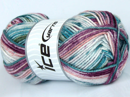 Lot of 4 x 100gr Skeins Ice Yarns SALE SELF-STRIPING Yarn White Green Turquoise Purple Salmon