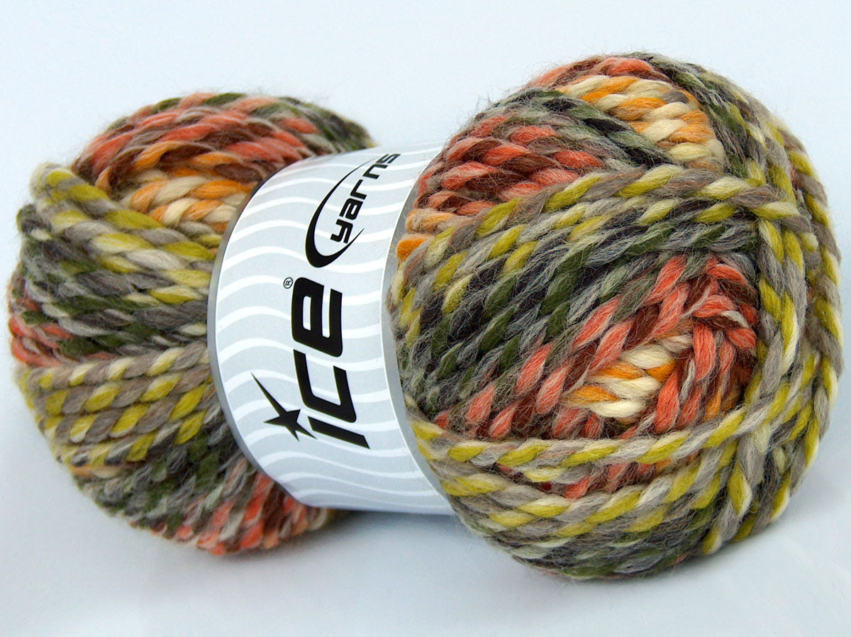 Lot of 3 x 135gr Skeins Ice Yarns SALE WINTER (50% Wool) Yarn Grey Brown Cream Orange Green Yellow