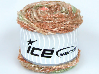 Lot of 3 x 100gr Skeins Ice Yarns CAKES COTTON BOUCLE (50% Cotton) Yarn Green Shades Salmon Shades White