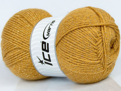 Lot of 3 x 130gr Skeins Ice Yarns TARMA GLITZ Hand Knitting Yarn Gold