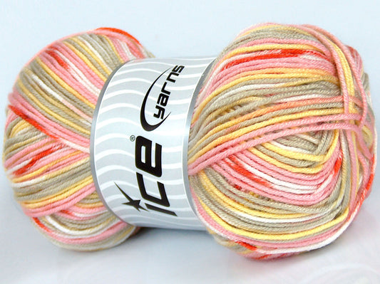Lot of 4 x 100gr Skeins Ice Yarns SALE SELF-STRIPING Yarn Pink Light Khaki White Gold Yellow