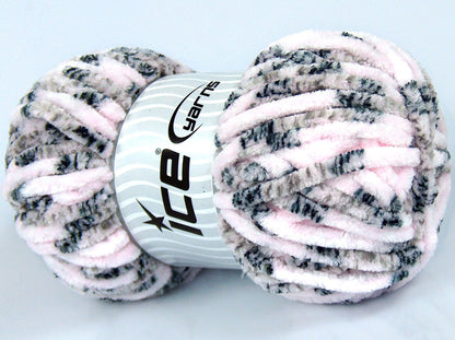 Lot of 4 x 100gr Skeins Ice Yarns CHENILLE TWEED (100% MicroFiber) Yarn Black Grey Shades White Baby Pink