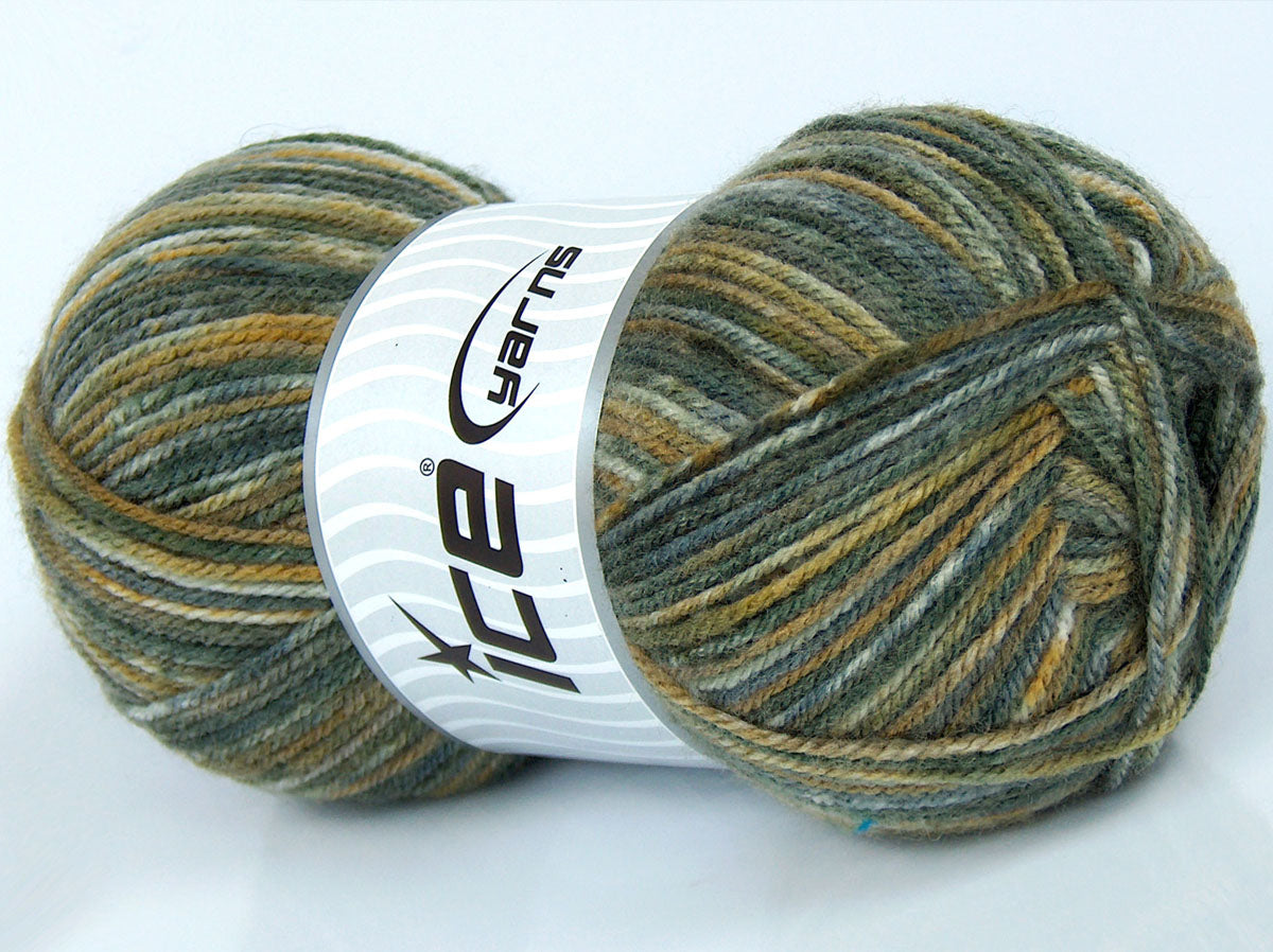 Lot of 4 x 100gr Skeins Ice Yarns SALE SELF-STRIPING Yarn Green Shades White