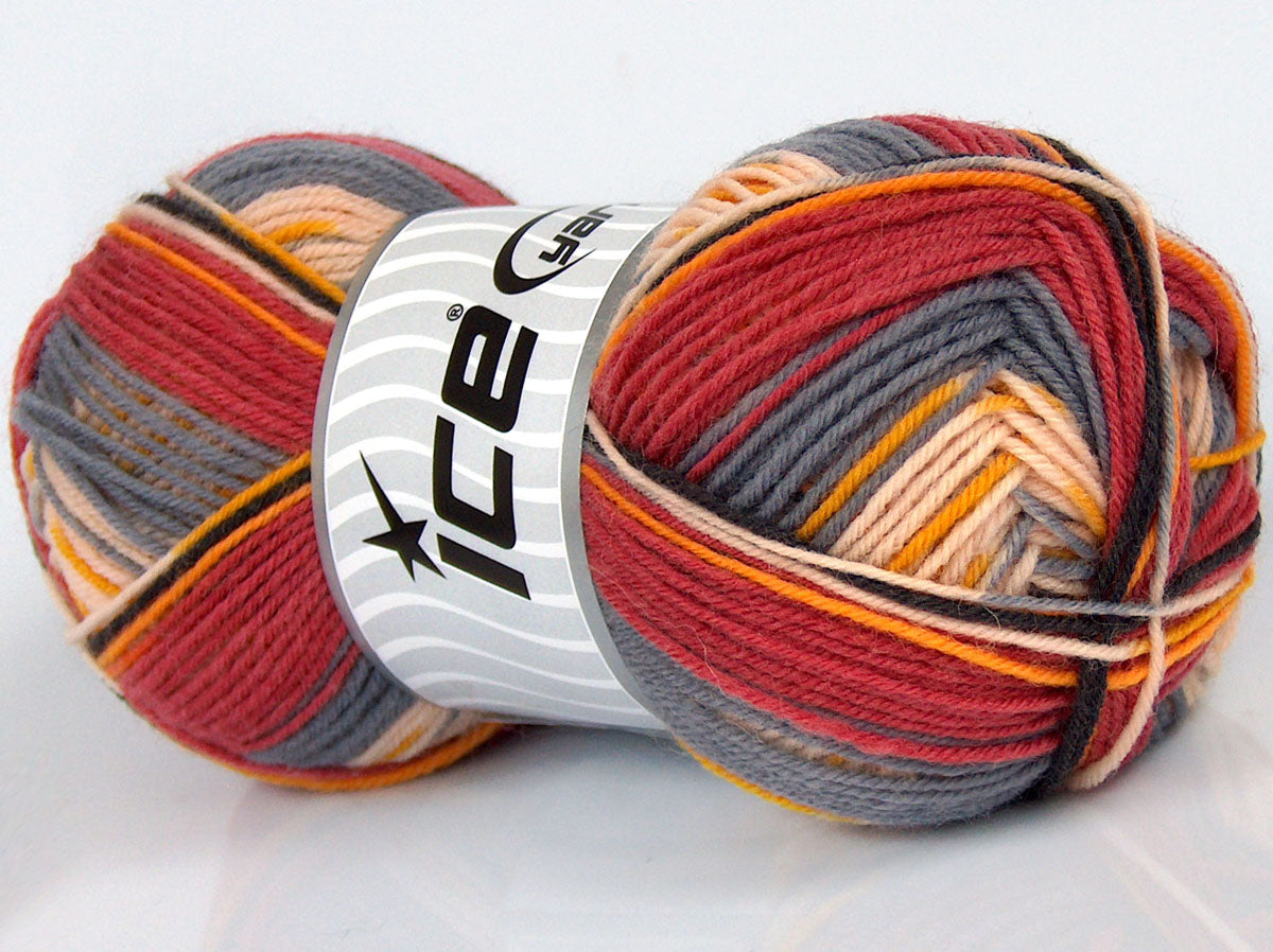 Lot of 4 x 85gr Skeins Ice Yarns SALE SOCK YARN (75% Superwash Wool) Yarn Grey Yellow Salmon Brown