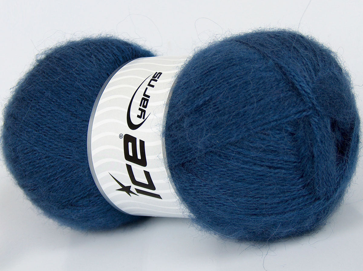 Lot of 4 x 80gr Skeins Ice Yarns SALE MOHAIR-WOOL BLEND (10% Mohair 15% Wool) Yarn Navy