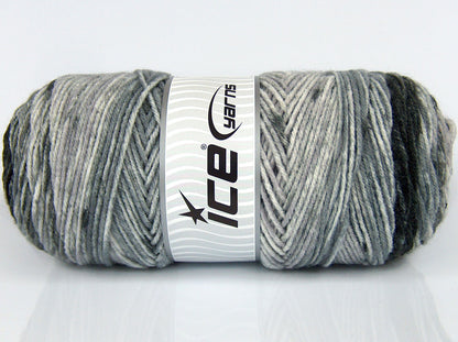 Lot of 2 x 200gr Skeins Ice Yarns SALE SELF-STRIPING Yarn Grey Shades Black