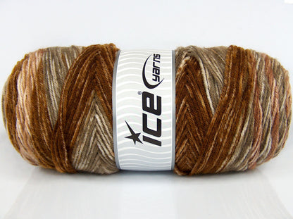 Lot of 2 x 200gr Skeins Ice Yarns SALE SELF-STRIPING Yarn Brown Shades