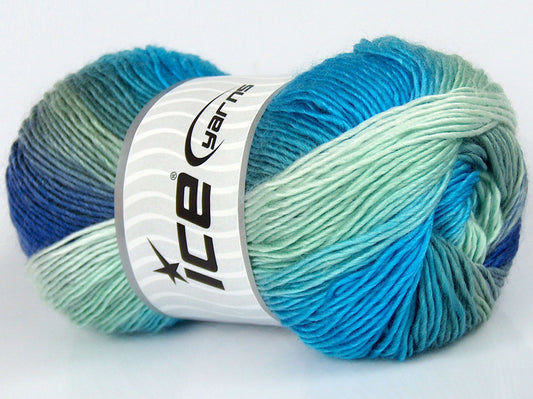 Lot of 4 x 100gr Skeins Ice Yarns SALE SELF-STRIPING Yarn Green Shades Purple Blue Shades
