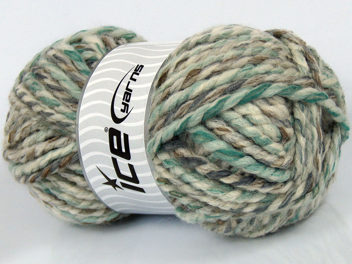 Lot of 3 x 135gr Skeins Ice Yarns SALE WINTER (10% Wool) Yarn Green Shades Cream Grey