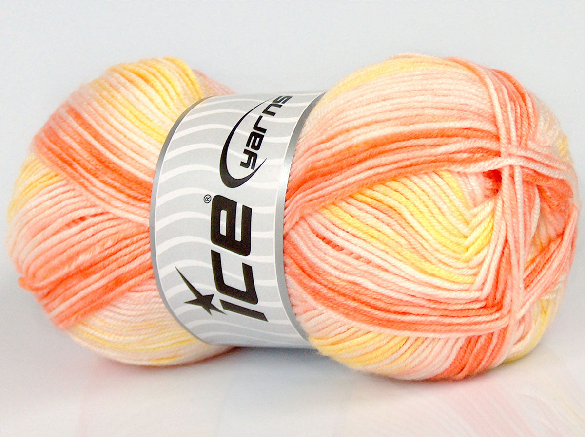 Lot of 4 x 90gr Skeins Ice Yarns SALE SELF-STRIPING Yarn Orange Yellow White