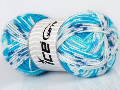 Lot of 3 x 95gr Skeins Ice Yarns SALE SELF-STRIPING Yarn Turquoise Blue White