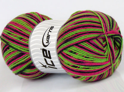 Lot of 3 x 125gr Skeins Ice Yarns SALE SOCK YARN (75% Superwash Wool) Yarn Green Fuchsia Black