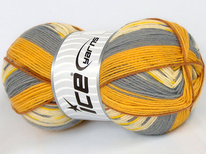 Lot of 4 x 90gr Skeins Ice Yarns SALE SOCK YARN (75% Superwash Wool) Yarn Brown Gold Grey Cream