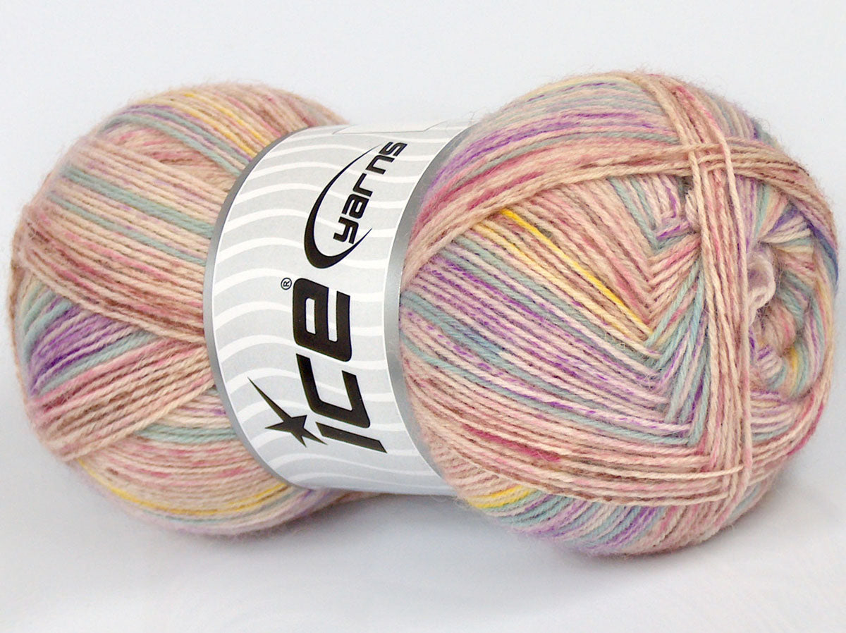 Lot of 4 x 100gr Skeins Ice Yarns SPRAY PAINTED SOCK (75% Superwash Wool) Yarn Light Pink Purple Light Blue Yellow Maroon