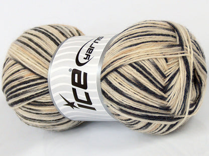 Lot of 4 x 100gr Skeins Ice Yarns COZY SOCK (75% Superwash Wool) Yarn Cream Shades Black Blue Burgundy