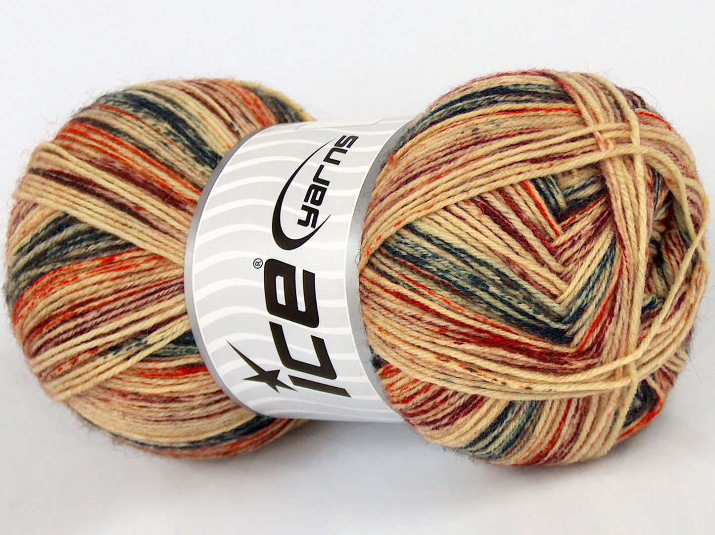 Lot of 4 x 100gr Skeins Ice Yarns SPRAY PAINTED SOCK (75% Superwash Wool) Yarn Cream Dark Green Dark Orange Burgundy