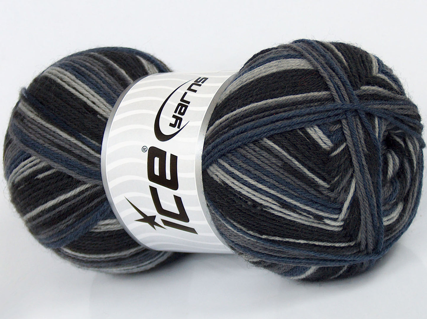 Lot of 4 x 100gr Skeins Ice Yarns MULTICOLOR SOCK (75% Superwash Wool) Yarn Black Blue Grey Shades