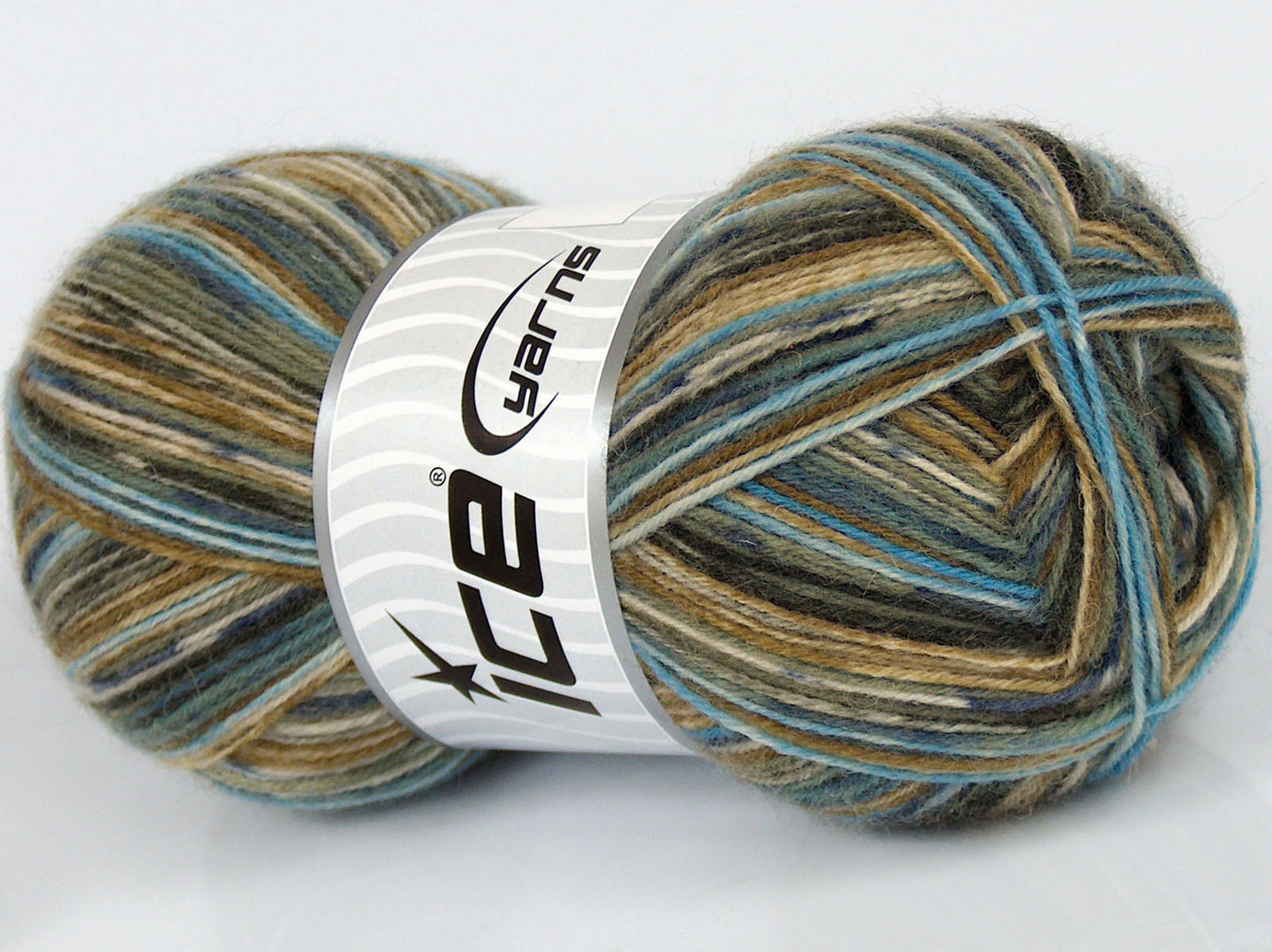 Lot of 4 x 100gr Skeins Ice Yarns MULTICOLOR SOCK (75% Superwash Wool) Yarn Blue Cream Green Shades