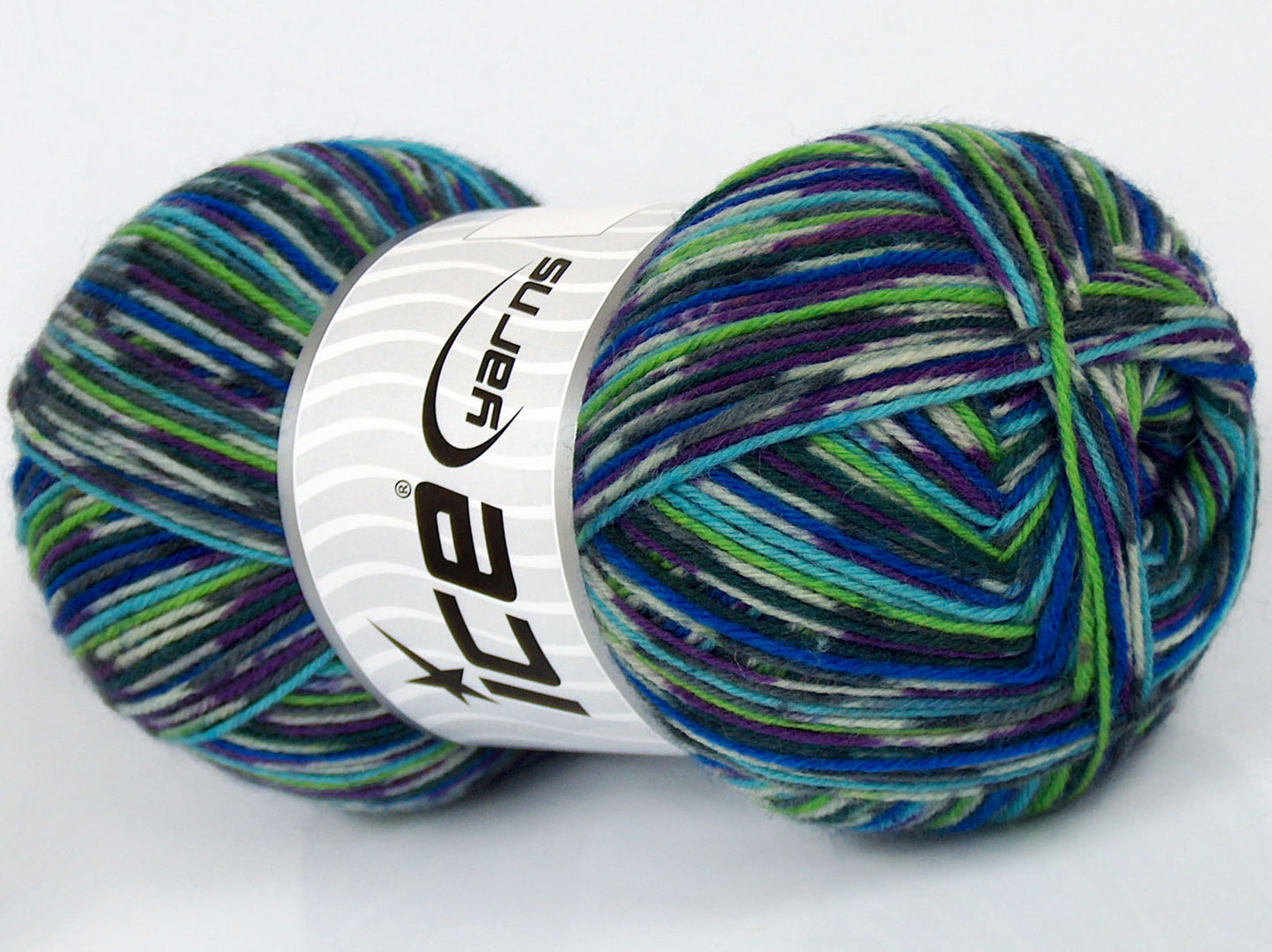 Lot of 4 x 100gr Skeins Ice Yarns VARICOLORED SOCK (75% Superwash Wool) Yarn Green Shades Blue Shades Purple