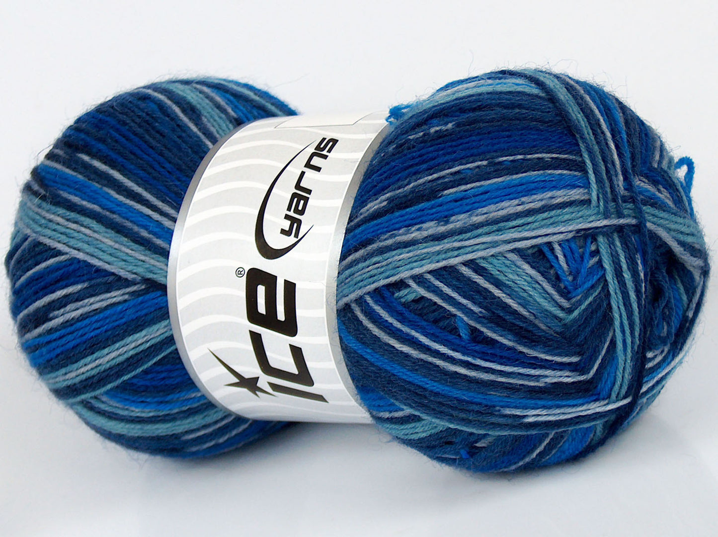 Lot of 4 x 100gr Skeins Ice Yarns VARICOLORED SOCK (75% Superwash Wool) Yarn Blue Shades