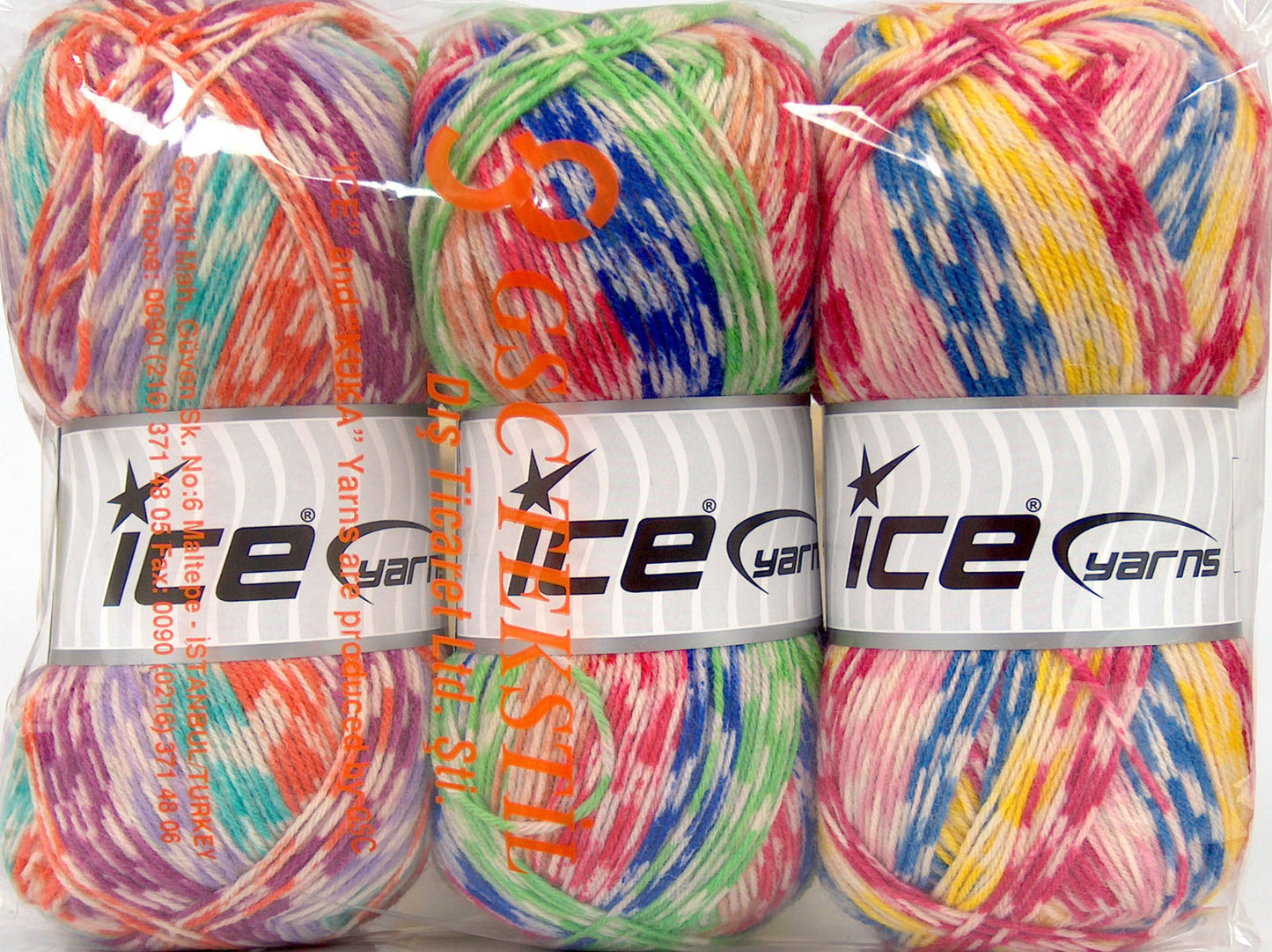 Lot of 3 x 100gr Skeins Ice Yarns SALE SOCK YARN (75% Superwash Wool) Yarn Multicolor