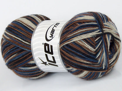 Lot of 3 x 110gr Skeins Ice Yarns SALE SOCK YARN (75% Superwash Wool) Yarn Brown Blue Beige Black