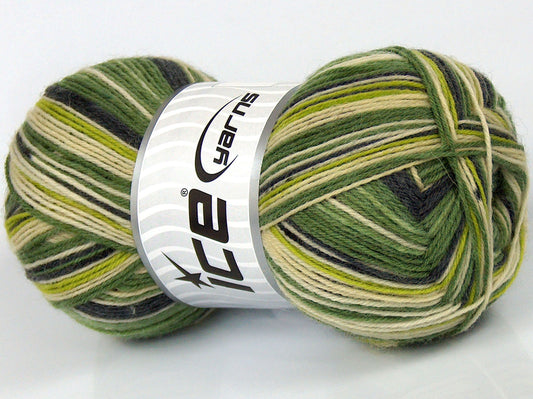 Lot of 4 x 100gr Skeins Ice Yarns SALE SOCK YARN (75% Superwash Wool) Yarn Green Shades Grey