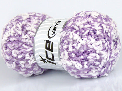 Lot of 3 x 90gr Skeins Ice Yarns SALE POMPOM Hand Knitting Yarn Lilac White