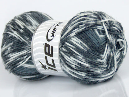 Lot of 4 x 75gr Skeins Ice Yarns SALE SELF-STRIPING Yarn White Grey Shades