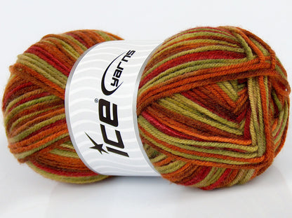 Lot of 3 x 130gr Skeins Ice Yarns SALE SELF-STRIPING Yarn Red Gold Green Shades