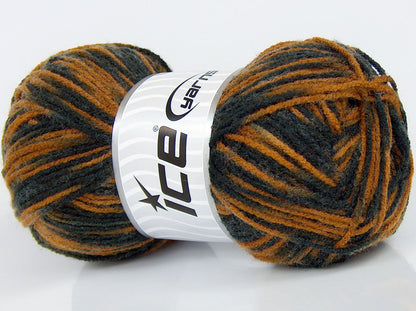 Lot of 3 x 90gr Skeins Ice Yarns SALE SELF-STRIPING Yarn Black Brown