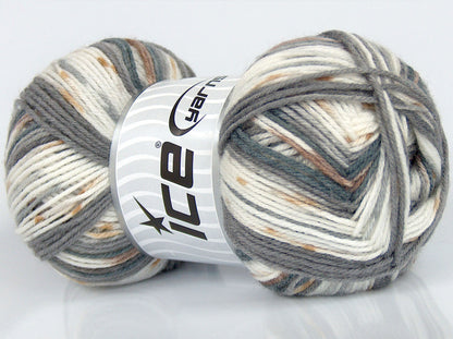 Lot of 4 x 75gr Skeins Ice Yarns SALE SELF-STRIPING Yarn White Grey Shades Camel