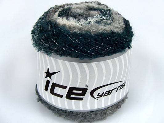 Lot of 2 x 150gr Skeins Ice Yarns CAKES BOUCLE FUN (13% Mohair) Yarn White Light Grey Oil Blue