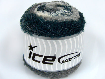 Lot of 2 x 150gr Skeins Ice Yarns CAKES BOUCLE FUN (13% Mohair) Yarn White Light Grey Oil Blue