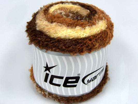 Lot of 2 x 150gr Skeins Ice Yarns CAKES BOUCLE FUN (13% Mohair) Yarn Brown Shades Cream Shades