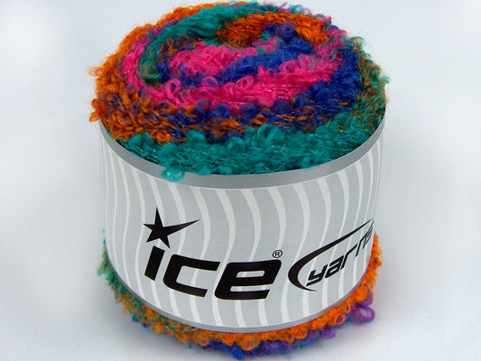 Lot of 2 x 150gr Skeins Ice Yarns CAKES BOUCLE FUN (13% Mohair) Yarn Purple Green Gold Fuchsia
