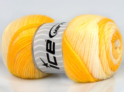 Lot of 4 x 100gr Skeins Ice Yarns BABY BATIK Yarn Yellow Shades White