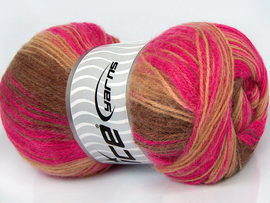 Lot of 4 x 100gr Skeins Ice Yarns ANGORA BATIK (20% Angora 20% Wool) Yarn Fuchsia Brown Shades