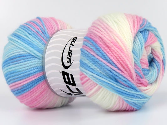 Lot of 4 x 100gr Skeins Ice Yarns BABY BATIK Yarn Blue Shades Pink Shades White