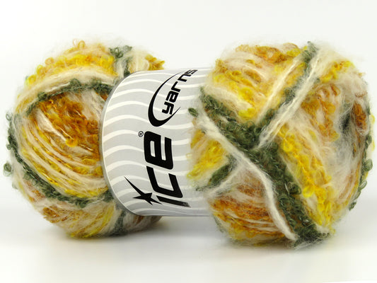 Lot of 4 x 100gr Skeins Ice Yarns DURBAN MOHAIR (20% Wool 7% Mohair) Yarn Gold Shades Green Cream