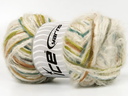 Lot of 4 x 100gr Skeins Ice Yarns RODRIGUEZ (5% Wool) Yarn Cream Turquoise Gold Green Grey