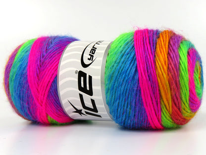 Lot of 4 x 100gr Skeins Ice Yarns RAINBOW Hand Knitting Yarn Neon Rainbow