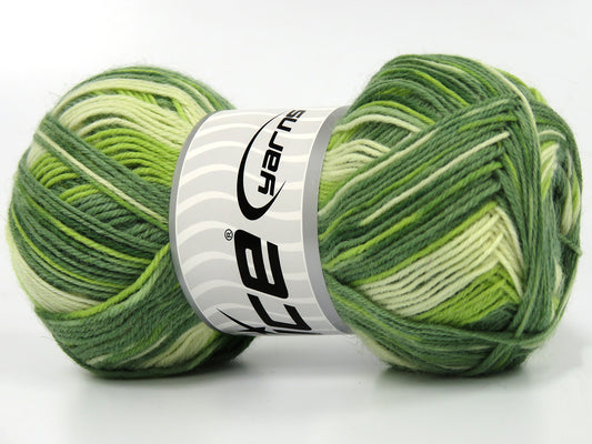Lot of 4 x 100gr Skeins Ice Yarns COLORWAY SOCK (75% Superwash Wool) Yarn Green Shades Cream