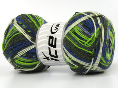 Lot of 4 x 100gr Skeins Ice Yarns COLORWAY SOCK (75% Superwash Wool) Yarn Green Shades Cream Navy